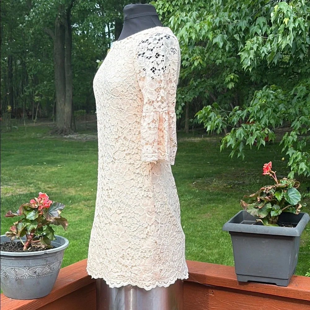 Vince Camuto Cream Long Sleeve Dress, Lace outer fabric. - Picture 2 of 14